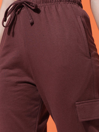 MKH Women Coffee Brown High Waist Track Pants