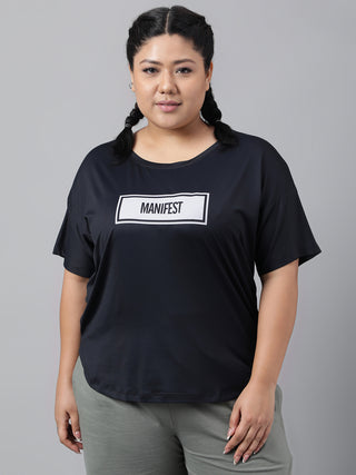 MANIFEST WOMEN BLACK DRI-FIT RELAXED FIT T-SHIRT