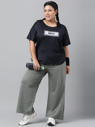 MANIFEST WOMEN BLACK DRI-FIT RELAXED FIT T-SHIRT