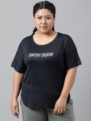 CONTENT CREATOR WOMEN BLACK DRI-FIT RELAXED FIT T-SHIRT
