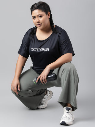 CONTENT CREATOR WOMEN BLACK DRI-FIT RELAXED FIT T-SHIRT