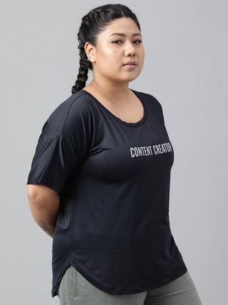 CONTENT CREATOR WOMEN BLACK DRI-FIT RELAXED FIT T-SHIRT