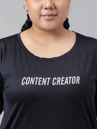 CONTENT CREATOR WOMEN BLACK DRI-FIT RELAXED FIT T-SHIRT