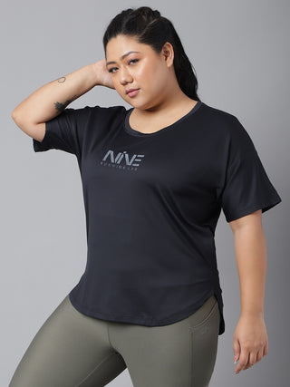 MKH Women Black Nine Runing Lab  Dri-Fit Relaxed Fit T-Shirt