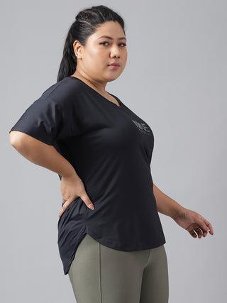 MKH Women Black Nine Runing Lab  Dri-Fit Relaxed Fit T-Shirt