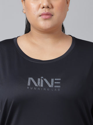 MKH Women Black Nine Runing Lab  Dri-Fit Relaxed Fit T-Shirt