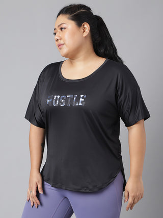 HUSTLE WOMEN BLACK DRI-FIT RELAXED FIT T-SHIRT