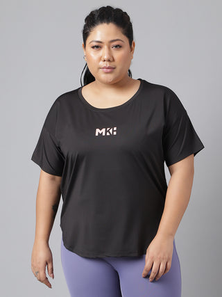 MKH WOMEN BLACK DRI-FIT RELAXED FIT T-SHIRT
