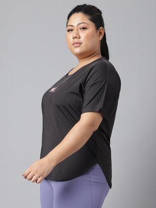 MKH WOMEN BLACK DRI-FIT RELAXED FIT T-SHIRT