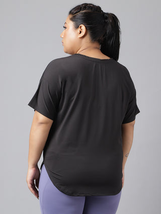 MKH WOMEN BLACK DRI-FIT RELAXED FIT T-SHIRT