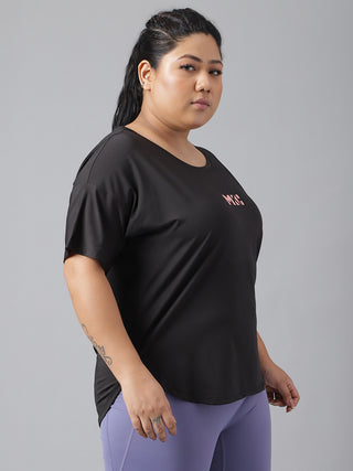 MKH WOMEN BLACK DRI-FIT RELAXED FIT T-SHIRT