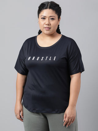 HUSTLE WOMEN BLACK DRI-FIT RELAXED FIT T-SHIRT