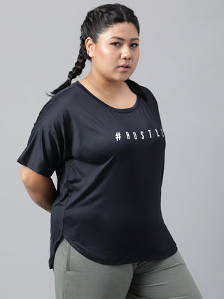 HUSTLE WOMEN BLACK DRI-FIT RELAXED FIT T-SHIRT