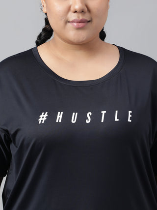 HUSTLE WOMEN BLACK DRI-FIT RELAXED FIT T-SHIRT
