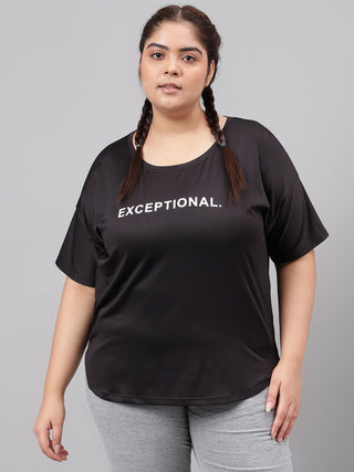 EXCEPTIONAL WOMEN BLACK DRI-FIT RELAXED FIT T-SHIRT