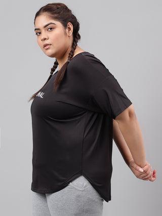 EXCEPTIONAL WOMEN BLACK DRI-FIT RELAXED FIT T-SHIRT