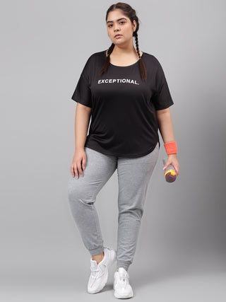 EXCEPTIONAL WOMEN BLACK DRI-FIT RELAXED FIT T-SHIRT