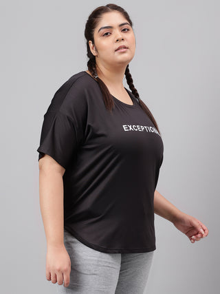 EXCEPTIONAL WOMEN BLACK DRI-FIT RELAXED FIT T-SHIRT