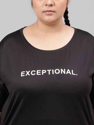 EXCEPTIONAL WOMEN BLACK DRI-FIT RELAXED FIT T-SHIRT