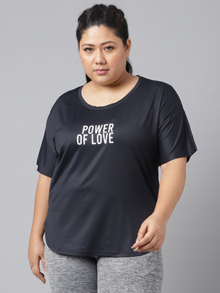 POWER OF LOVE WOMEN BLACK DRI-FIT RELAXED FIT T-SHIRT