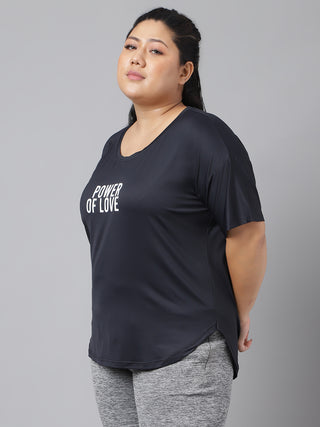 POWER OF LOVE WOMEN BLACK DRI-FIT RELAXED FIT T-SHIRT