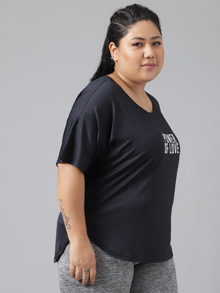 POWER OF LOVE WOMEN BLACK DRI-FIT RELAXED FIT T-SHIRT