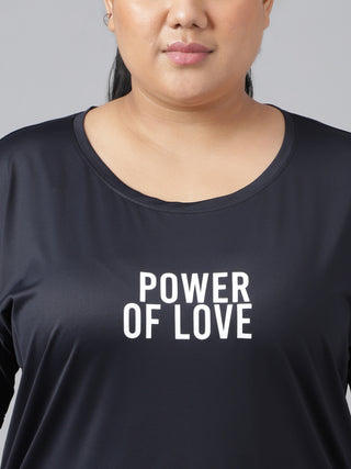 POWER OF LOVE WOMEN BLACK DRI-FIT RELAXED FIT T-SHIRT
