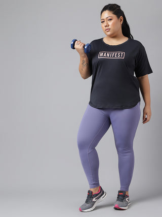 MANIFEST WOMEN BLACK DRI-FIT RELAXED FIT T-SHIRT