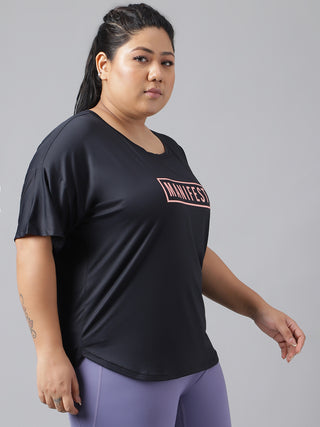 MANIFEST WOMEN BLACK DRI-FIT RELAXED FIT T-SHIRT