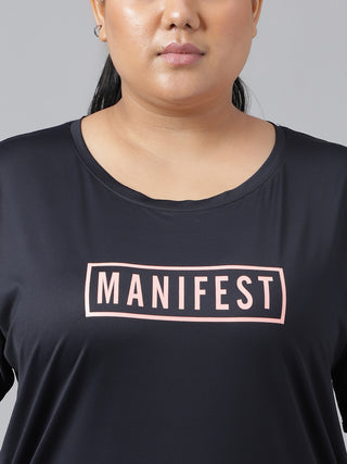 MANIFEST WOMEN BLACK DRI-FIT RELAXED FIT T-SHIRT