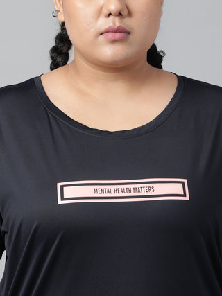MKH MENTAL HEALTH MATTERS WOMEN BLACK DRI-FIT RELAXED FIT T-SHIRT
