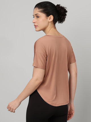 MKH Women Brown Modern Typography Printed Round Neck Relaxed Fit T-Shirt