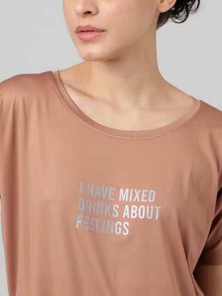 MKH Women Brown Modern Typography Printed Round Neck Relaxed Fit T-Shirt
