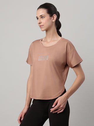 MKH Women Brown Urban Graphic Printed Casual T-Shirt