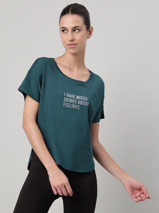 MKH Women Teal Modern Urban Casual Printed T-Shirt