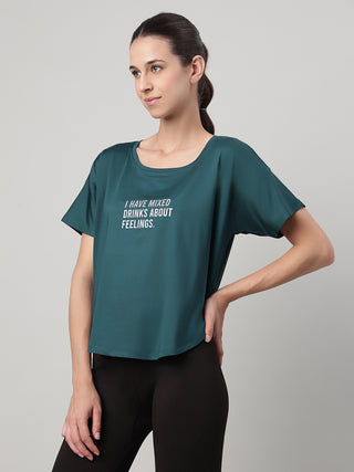 MKH Women Teal Modern Urban Casual Printed T-Shirt