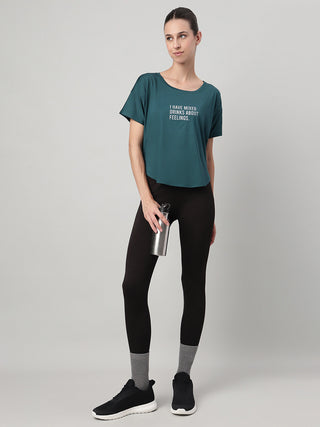 MKH Women Teal Modern Urban Casual Printed T-Shirt