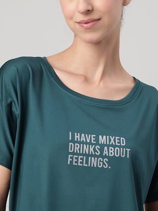 MKH Women Teal Modern Urban Casual Printed T-Shirt