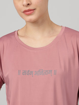 MKH Women Pink Lifestyle Typography Printed Round Neck Relaxed Fit T-Shirt
