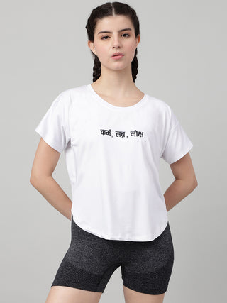 MKH Women White Contemporary Statement Typography Casual T-Shirt