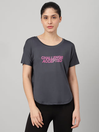 MKH Women Grey Urban Relaxed Fit Graphic T-Shirt