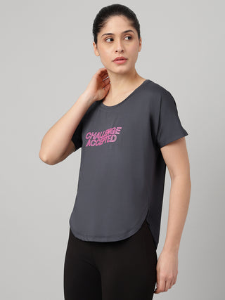 MKH Women Grey Urban Relaxed Fit Graphic T-Shirt