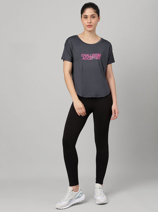 MKH Women Grey Urban Relaxed Fit Graphic T-Shirt