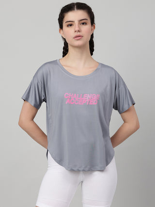 MKH Women Grey Daily Wear Modern Typography Graphic T-Shirt