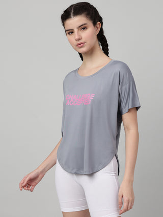 MKH Women Grey Daily Wear Modern Typography Graphic T-Shirt
