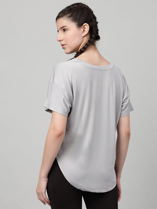 MKH Women Grey Modern Typography Printed Round Neck Relaxed Fit T-Shirt