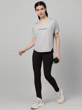 MKH Women Grey Modern Typography Printed Round Neck Relaxed Fit T-Shirt