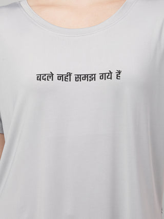 MKH Women Grey Modern Typography Printed Round Neck Relaxed Fit T-Shirt