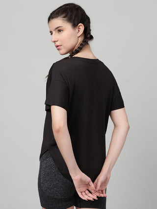 MKH Women Black Daily Wear Elevated Essentials Typography Printed Relaxed Fit T-Shirt