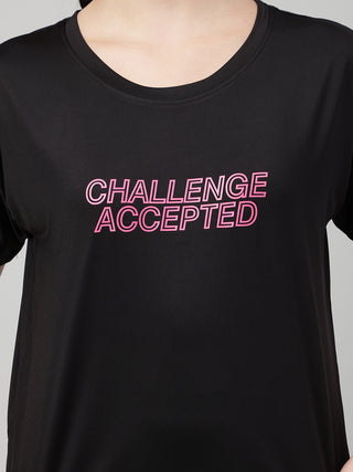 MKH Women Black Daily Wear Elevated Essentials Typography Printed Relaxed Fit T-Shirt